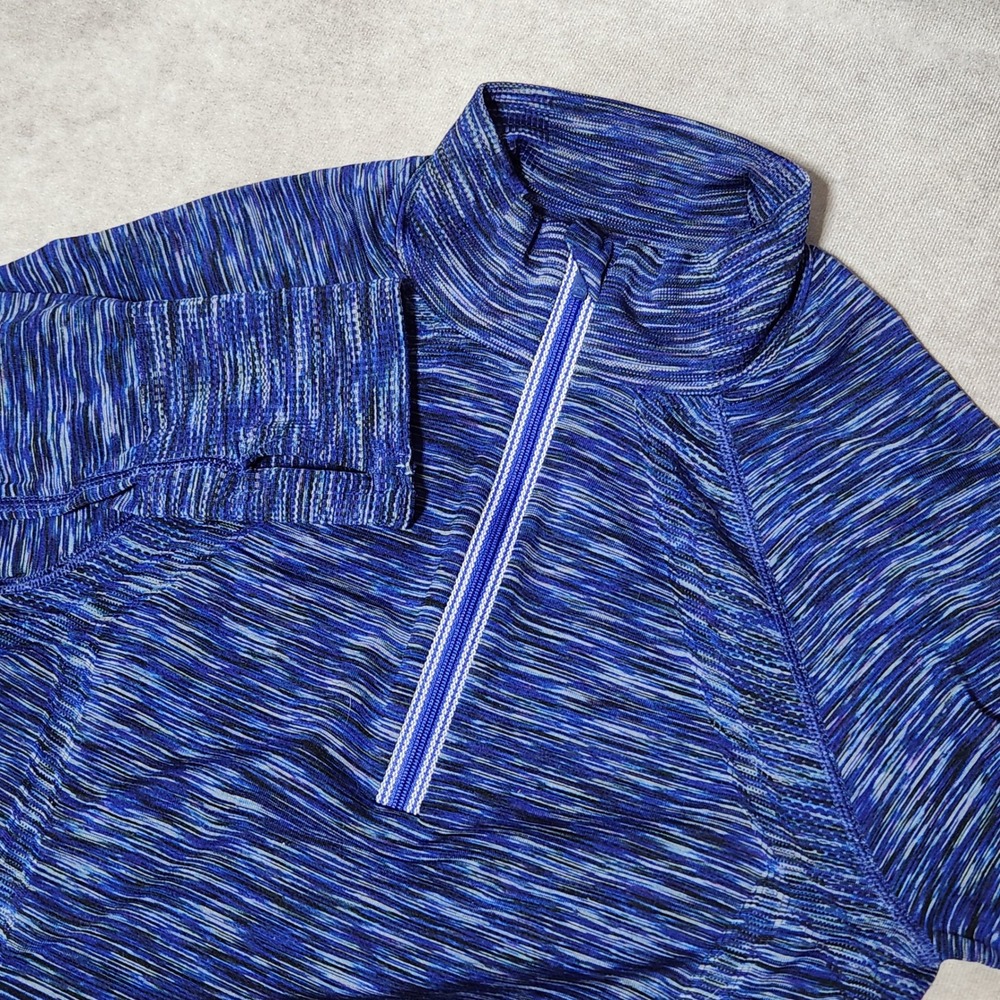 Athleta Momentum Space Dye Quarter Zip Pullover Blue Small thumbholes